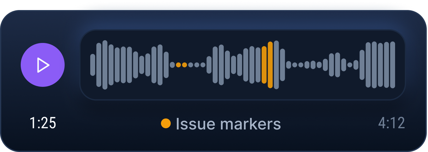 Waveform player with playback control and highlighted issue markers