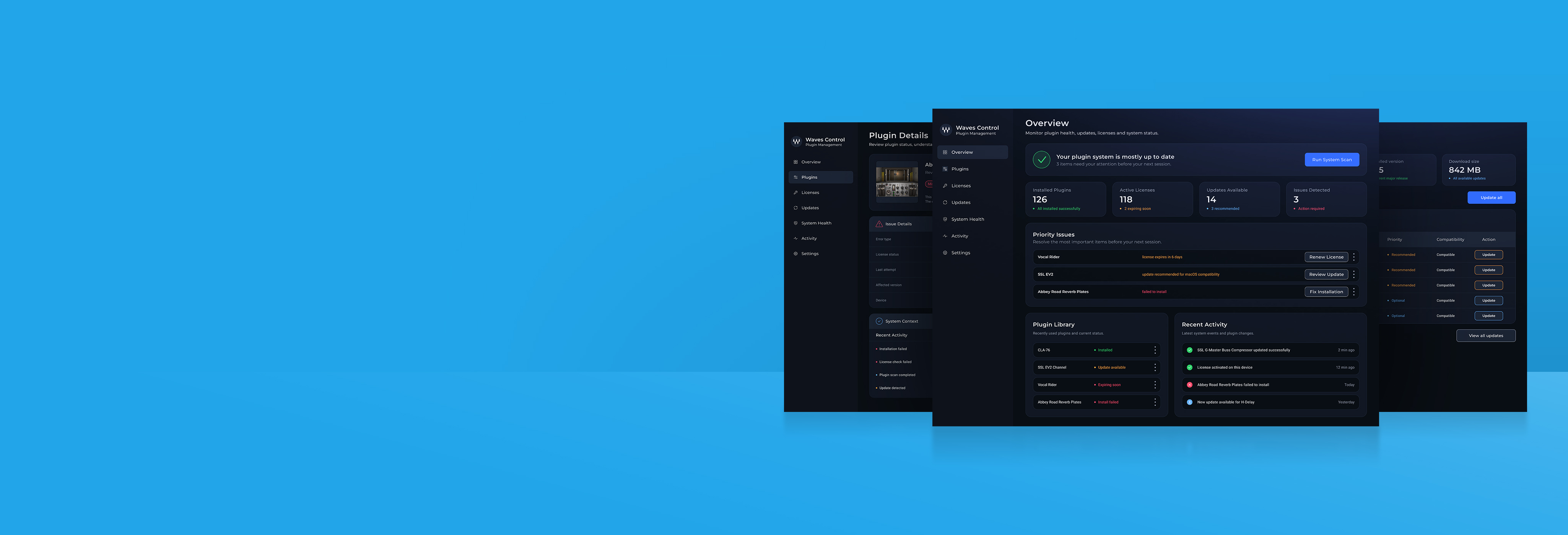 Waves Control Center dashboard screens
