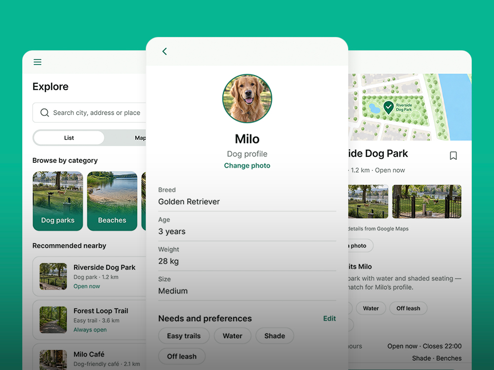 Pointer dog-friendly places app concept